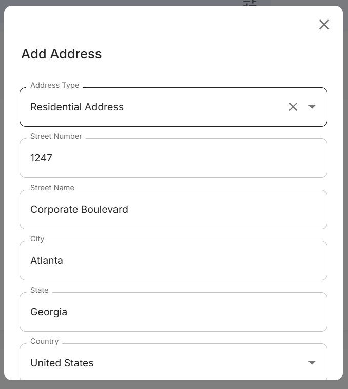 Add Address Form - Main Fields