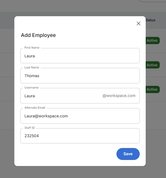 Add Employee Dialog Form