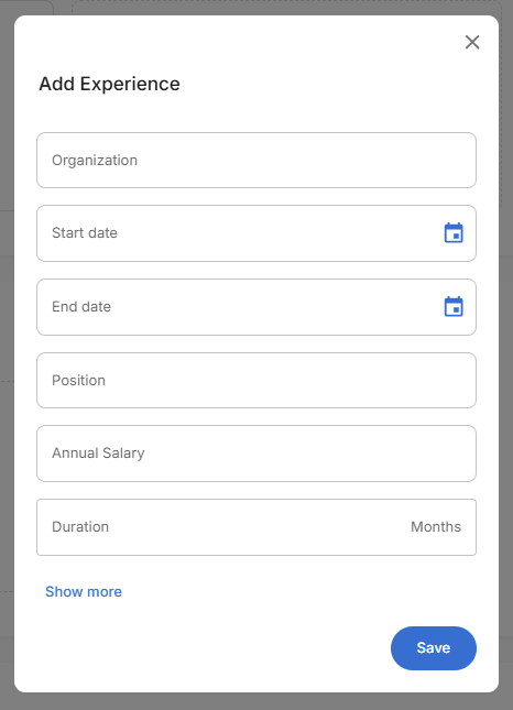 Add Experience Form Basic