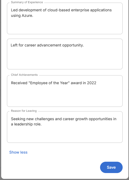 Add Experience Form Detailed