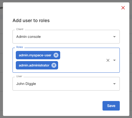 Add user to role dialog