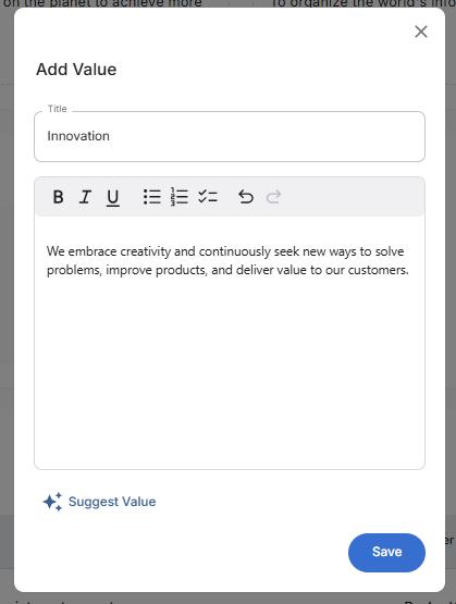 Add Value Form