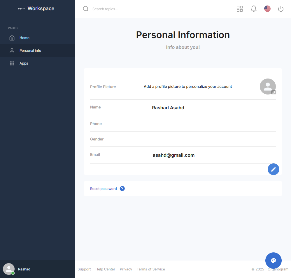Personal Info Page with Card