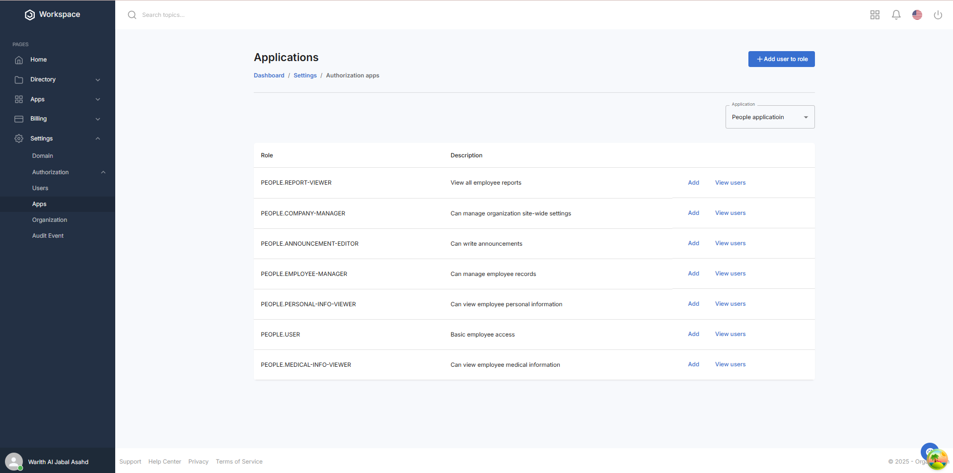App roles table