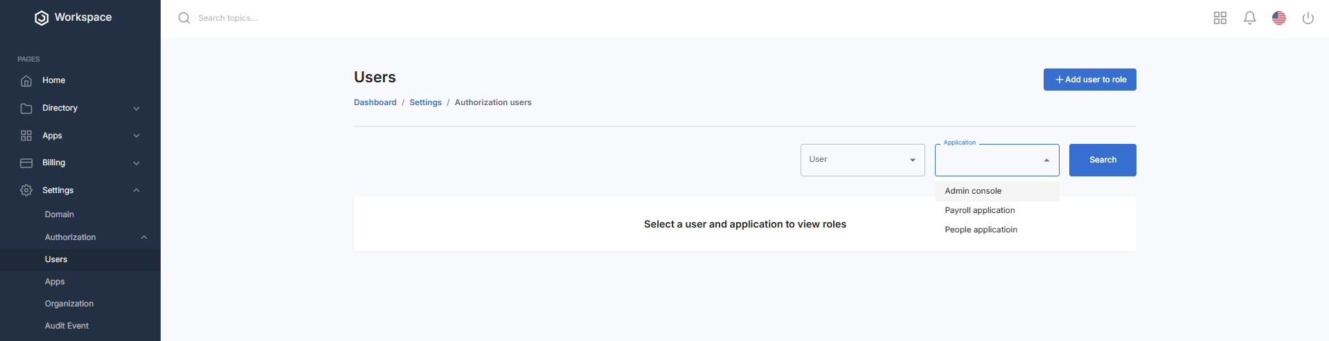 Application list dropdown