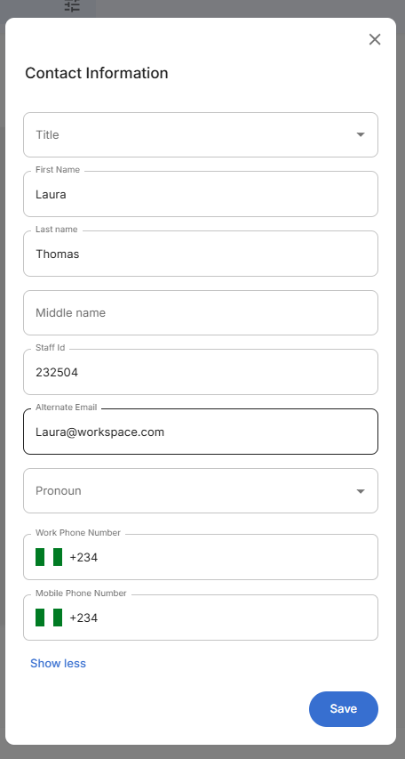 Contact Information Edit Form - Full