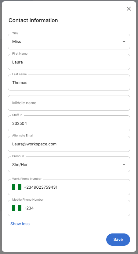 Contact Information Edit Form - Populated