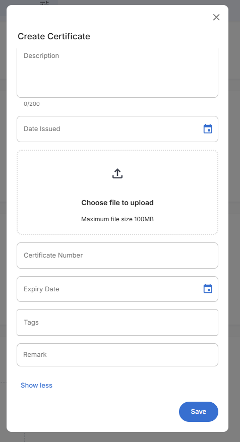 Create Certificate Form Advanced