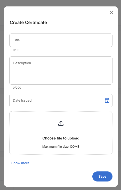 Create Certificate Form Basic