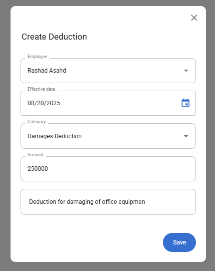 Create Deduction Category Dialog