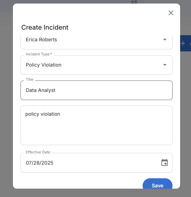 Create Incident Form Filled