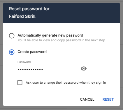Create new password field