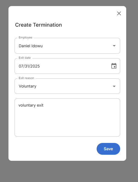 Create Termination Form - Filled