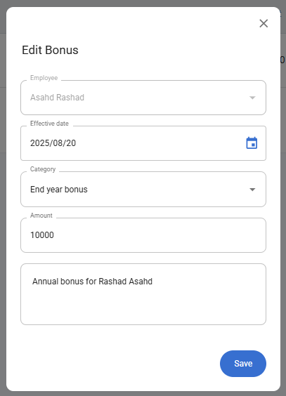 Edit Bonus Form