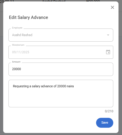 Edit Salary Advance Form