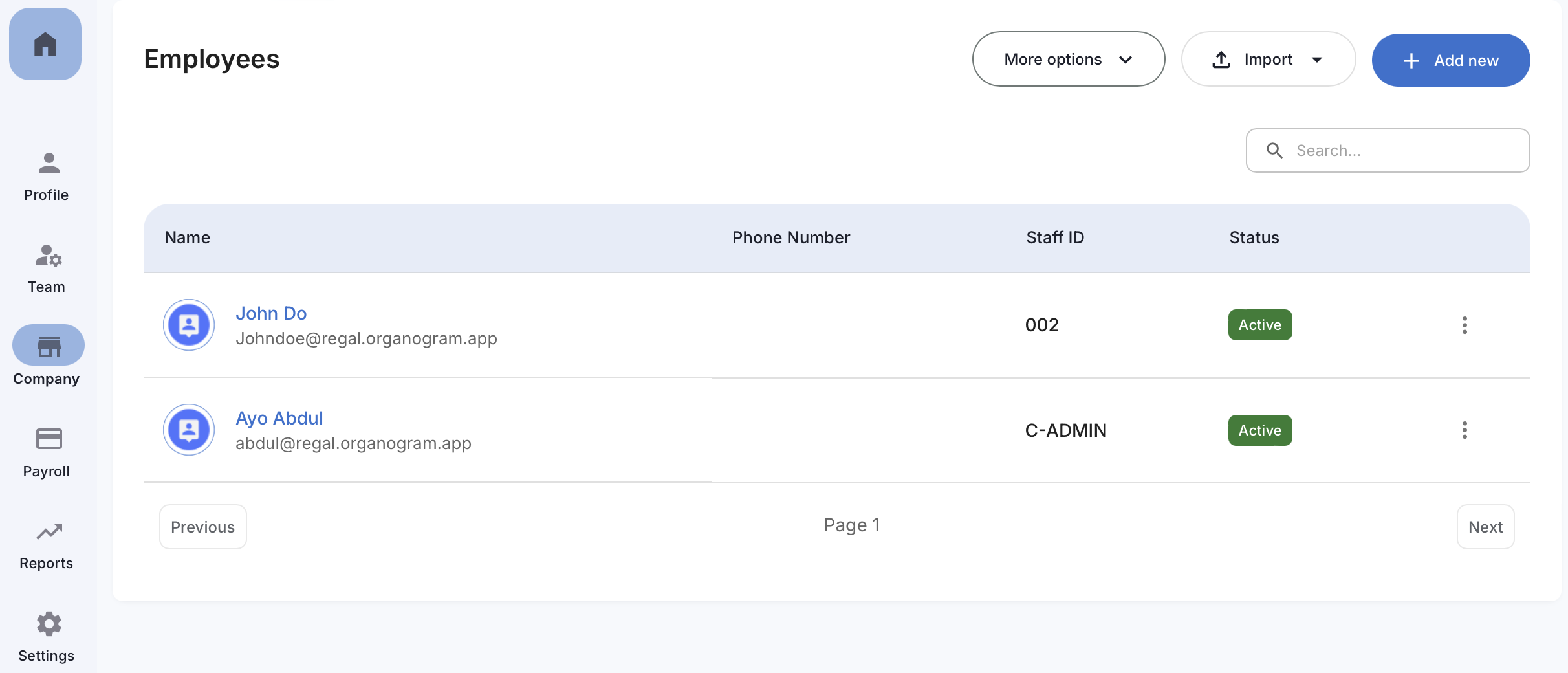 Employee List Page