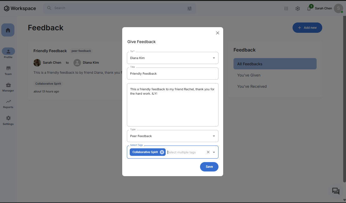Add Feedback Dialog Form