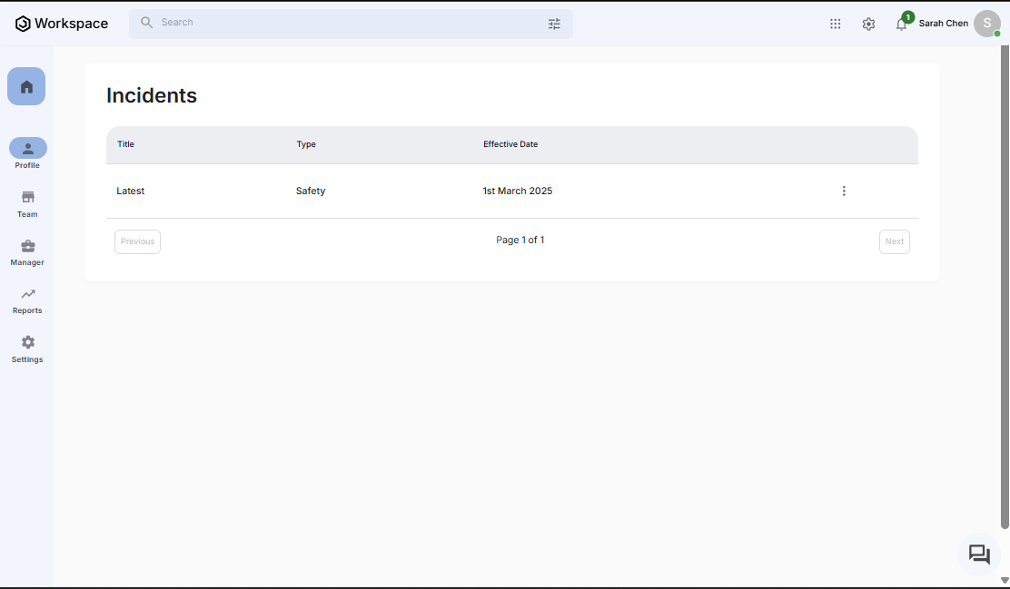 Incident List Page