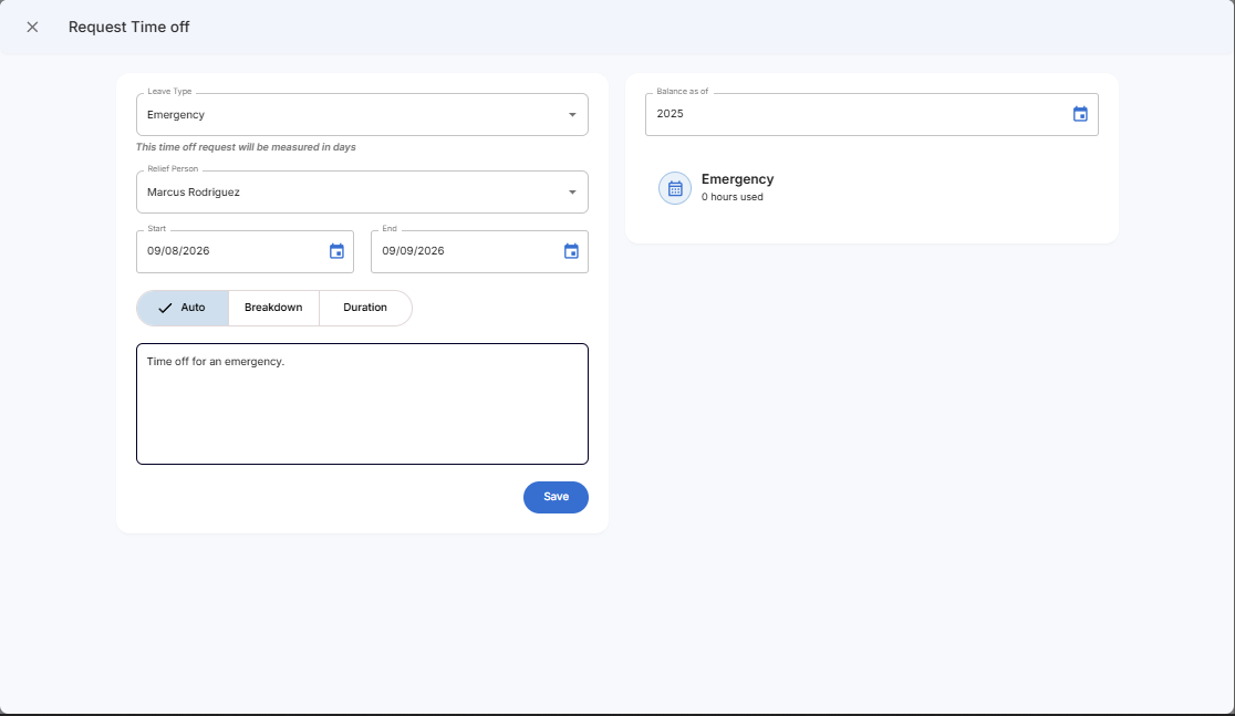 Leave Request Dialog Form