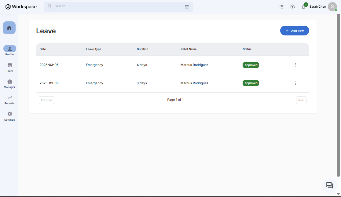Leave List Page