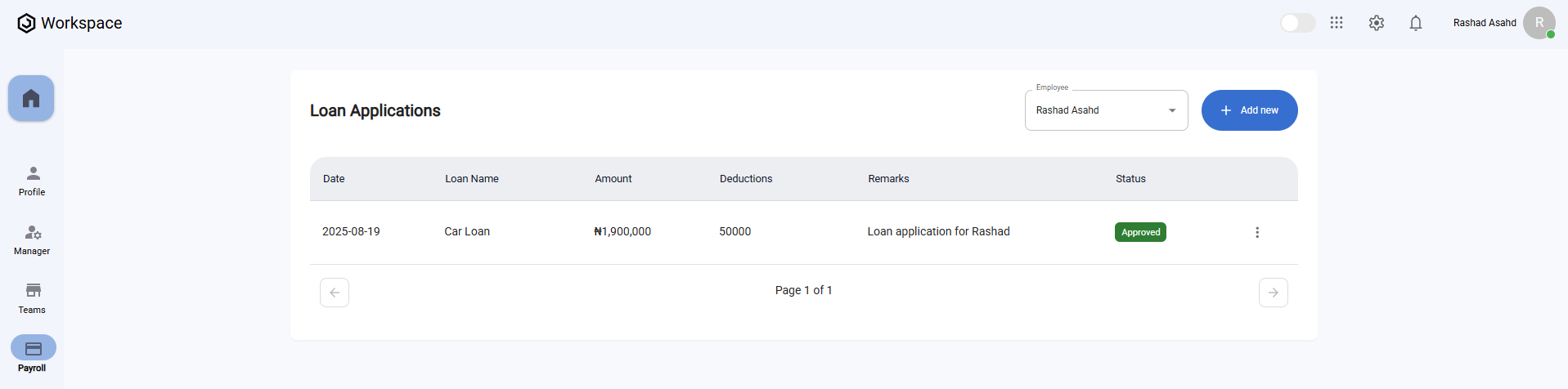 Loan Applications Table
