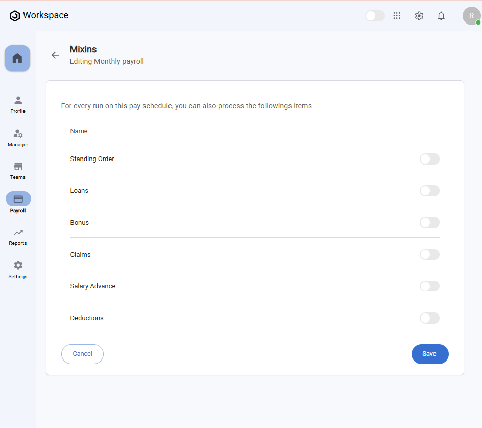 Mixins Configuration Page