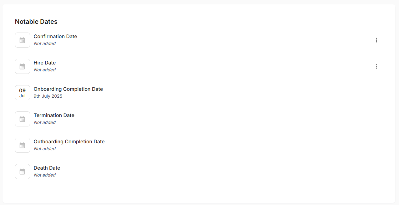 Notable Dates Section