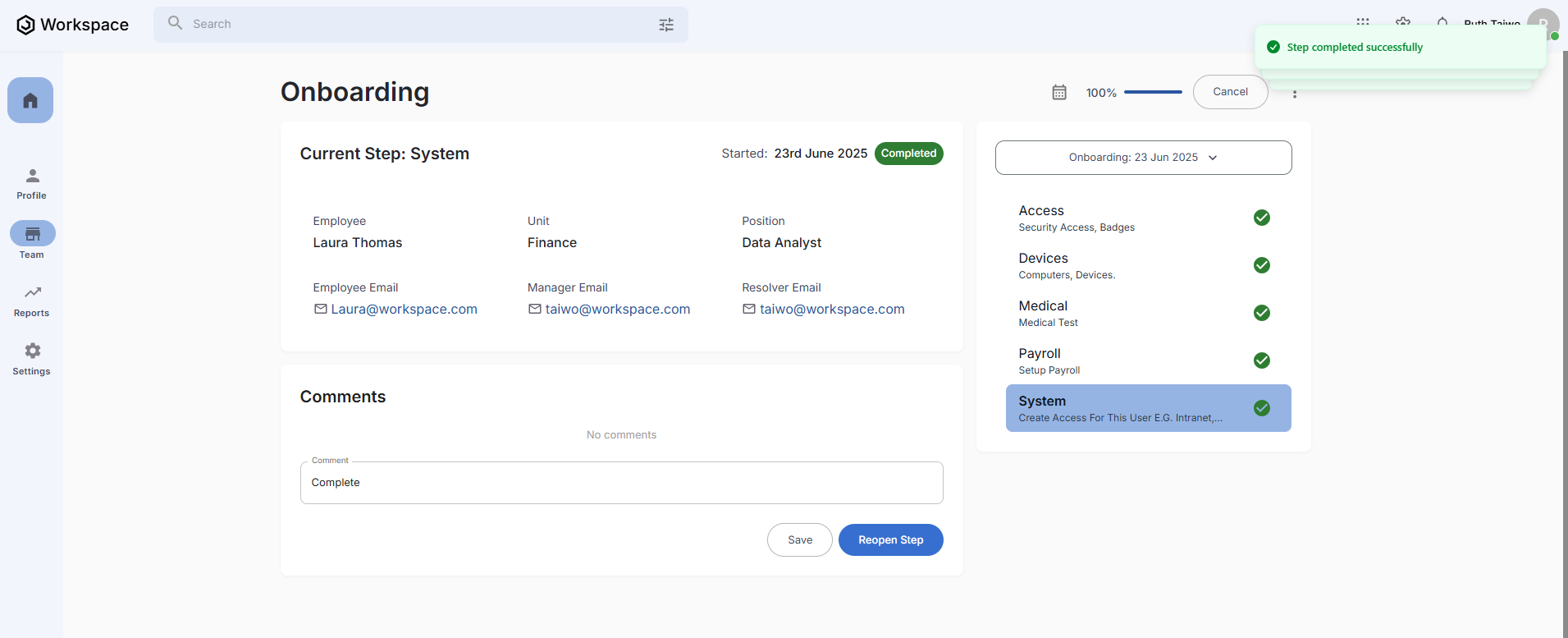 Onboarding System Step