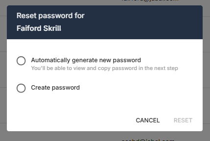 Password reset modal