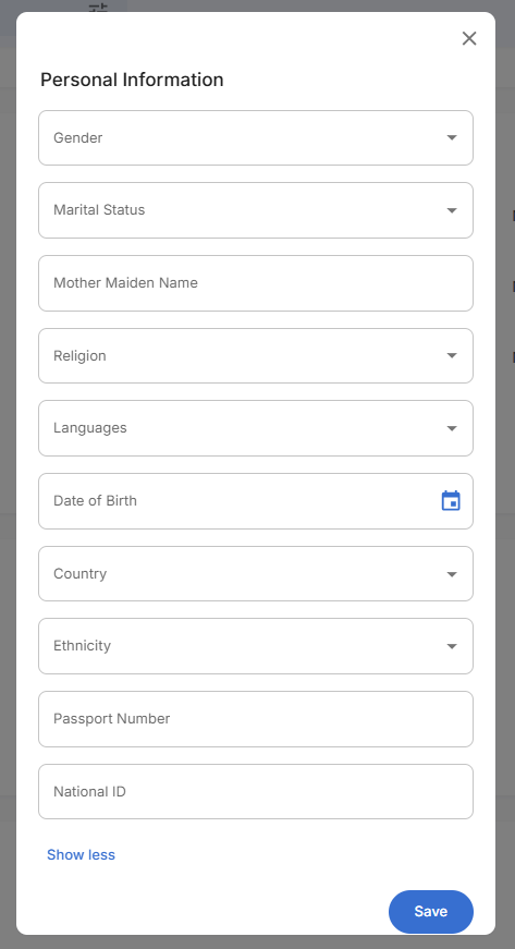 Personal Information Edit Form - Empty