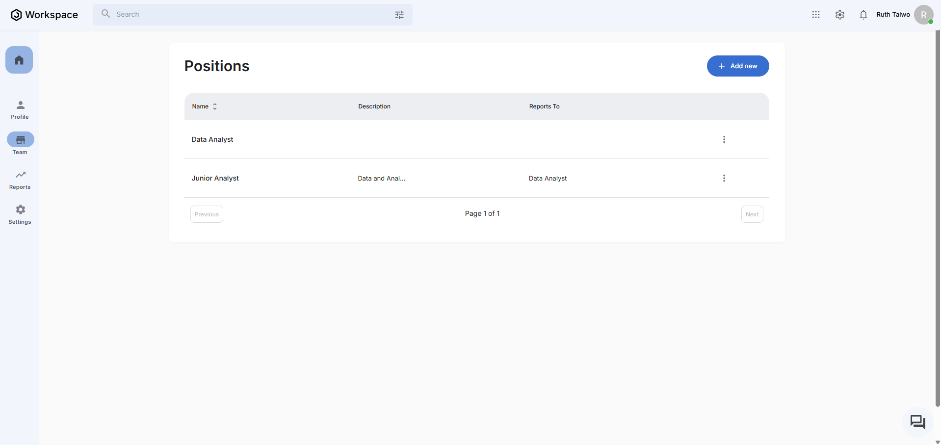 Positions Dashboard