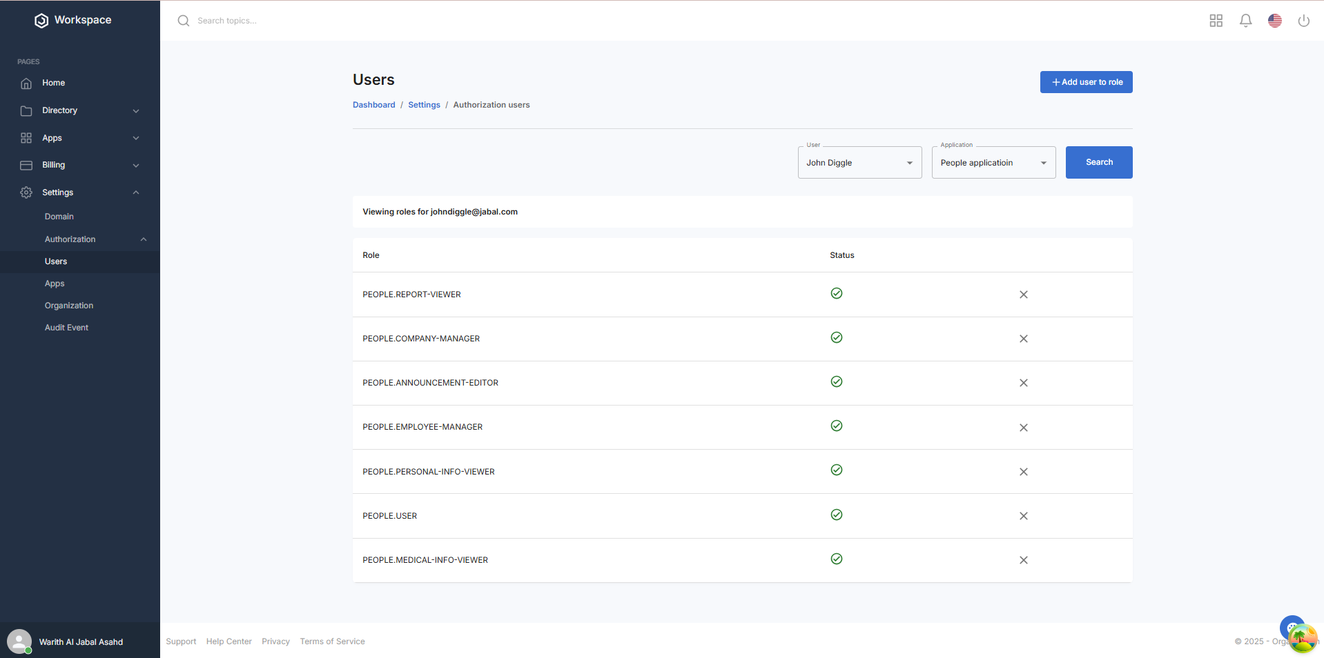 User Roles Assigned