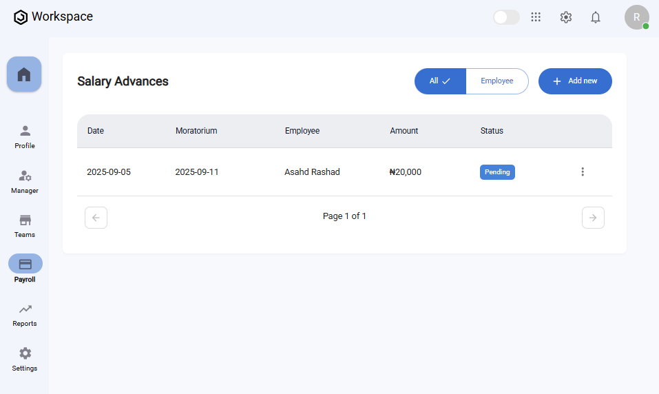 Salary Advance Table