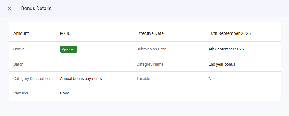 Self Service Bonus Details