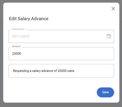 Self Service Edit Salary Advance