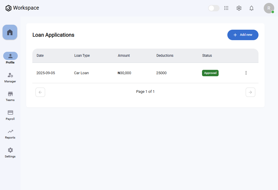 Self Service Loan Application Table