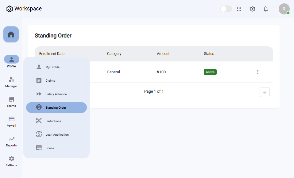 Self Service Standing Orders Navigation