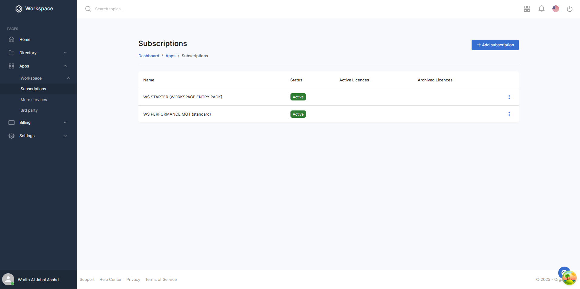 Subscription page