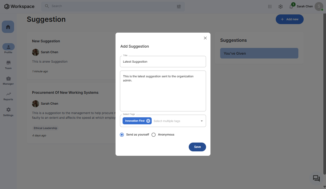 Add Suggestion Dialog Form