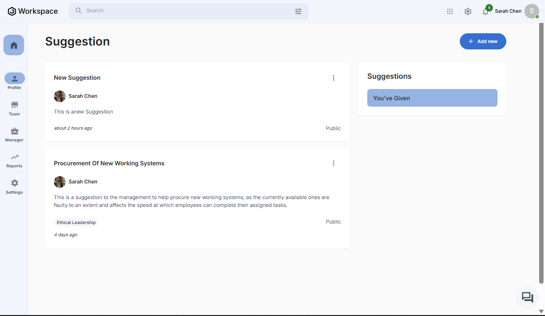 Suggestion List Page