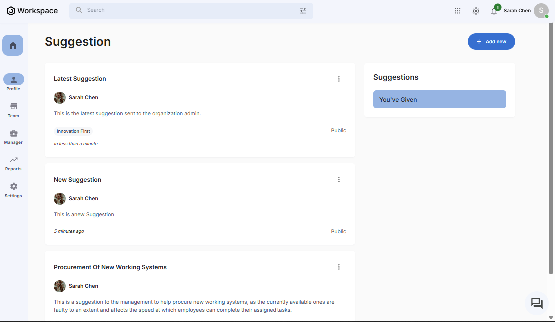 Suggestion Successfully Added