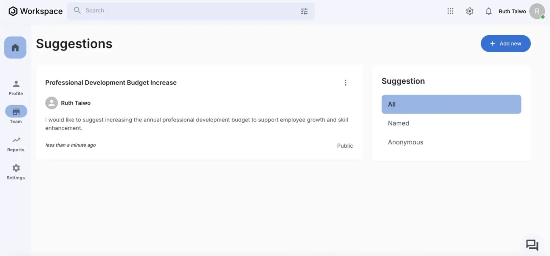 Suggestions Dashboard Populated