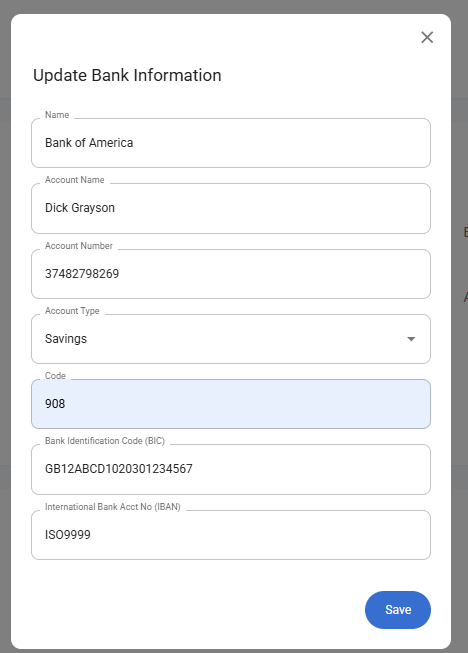 Update Bank Information Form