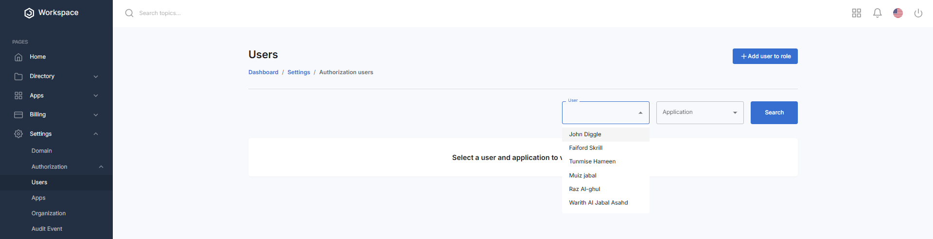 User list dropdown