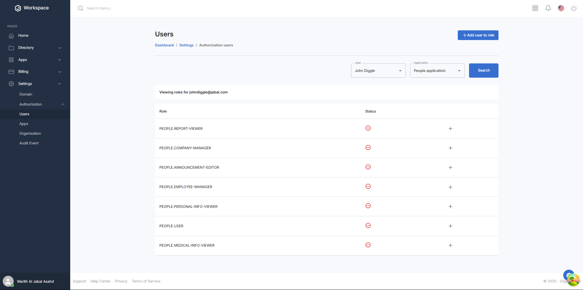 User roles table