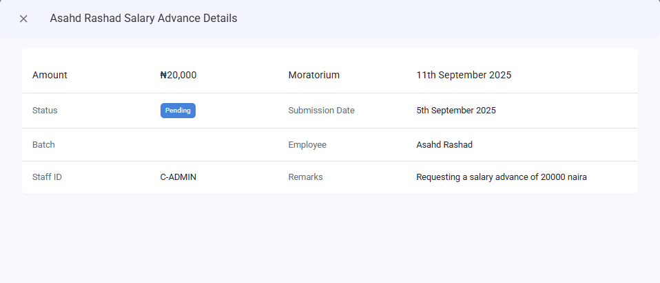 View Salary Advance Details